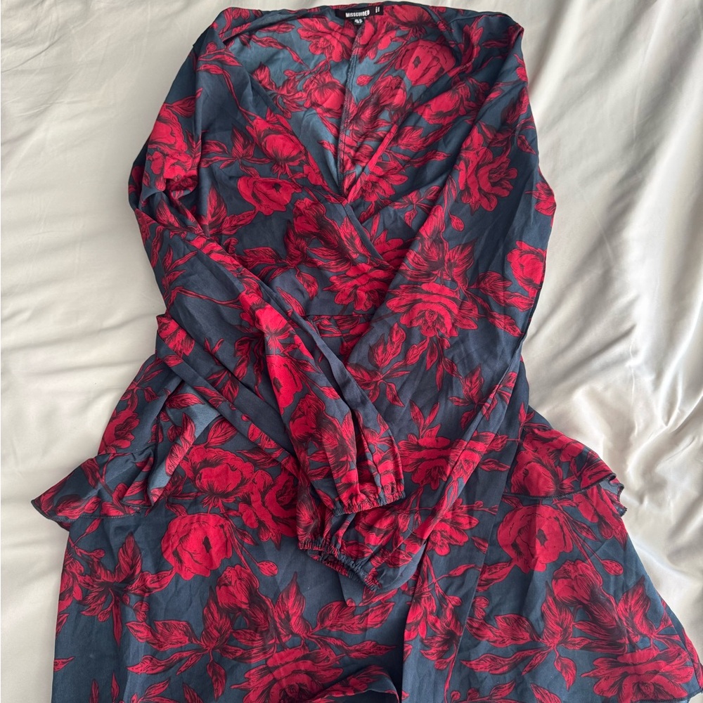 Missguided Red and Green Floral Dress